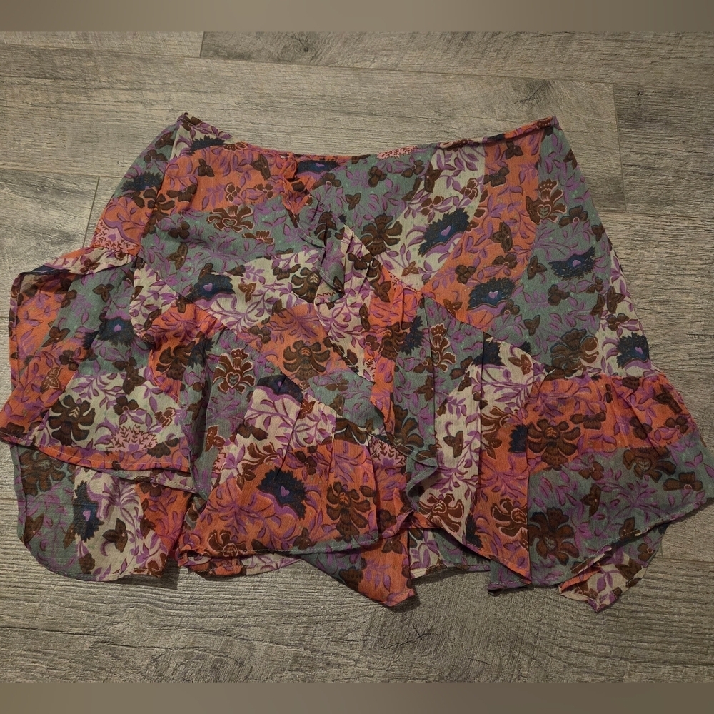 FREE PEOPLE Women's Pink Floral Sammy Skirt Size L Ruffles Boho - Picture 2 of 4